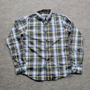 VSKA Men's Button‎ Down Shirt M Blue Plaid Long Sleeve Casual Workwear